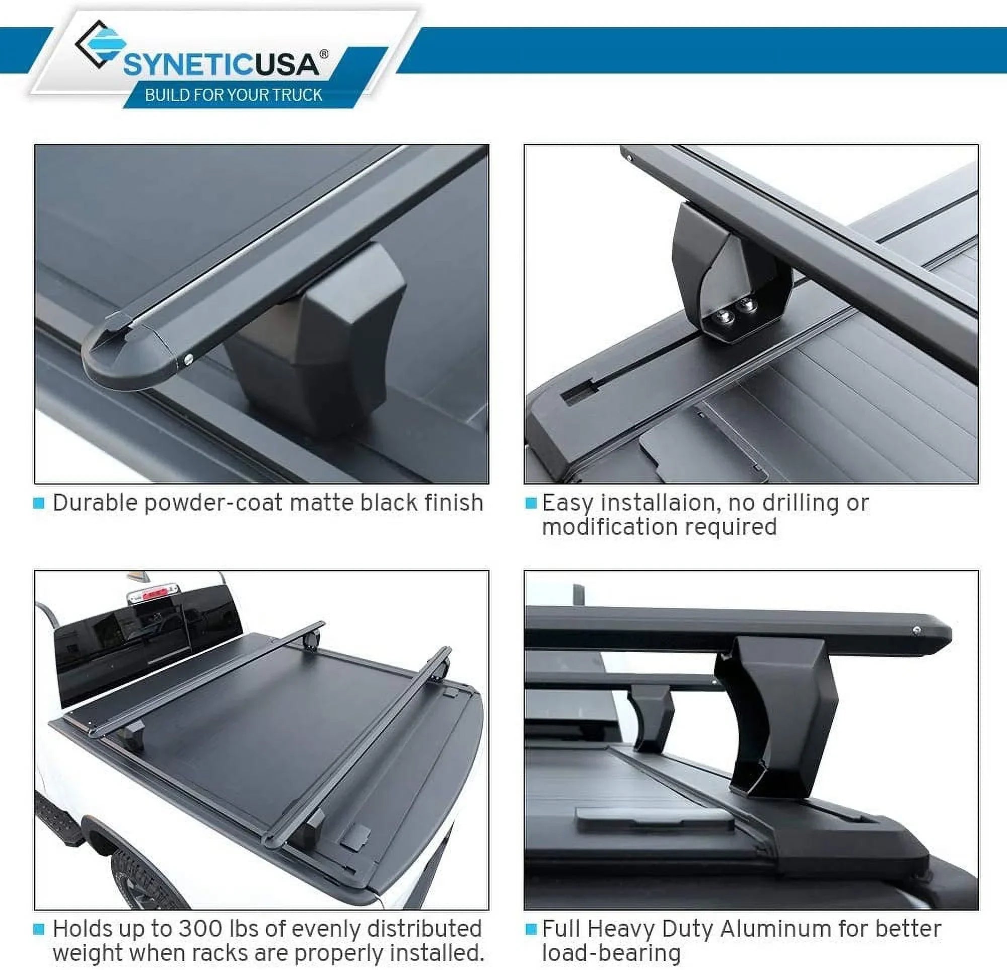 Syneticusa Retractable Hard Tonneau Cover with Cross Bars Fits 2019-2022 Ram 1500 5'7" (67.4”) Bed Matte Black Aluminum Low Profile Waterproof Off Road