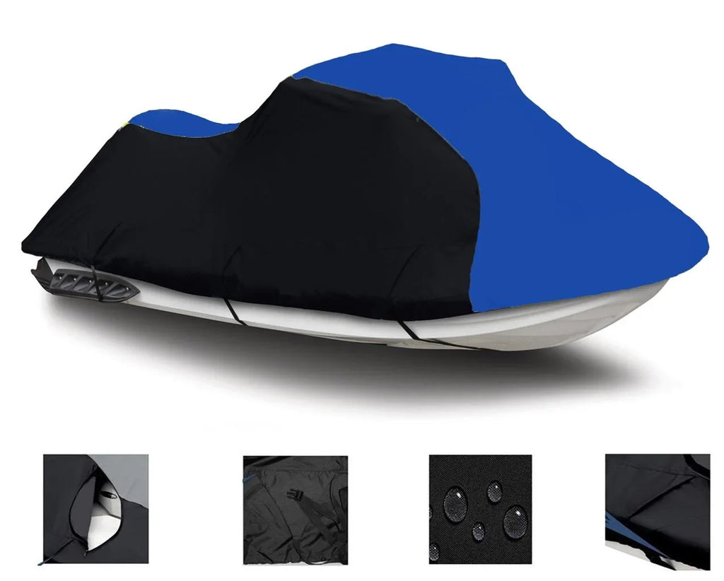 BLACK/BLUE HEAVY-DUTY, 600 DENIER Cover Compatible for Kawasaki ULTRA LX 2007 2008 2009 2010 2011 2012 2013 2014 2015 2016 2017 2018 2019 2020 2021 2022 / 260LX 2009-10 / 300LX 2011-15 Jet Ski