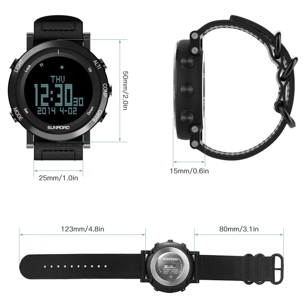 Barometer Altimeter Compass  Weather Forecast Men Watch 50meters -resistant Multifunctional Outdoor Sports Watch for Mountaineering Running Trekking Camping