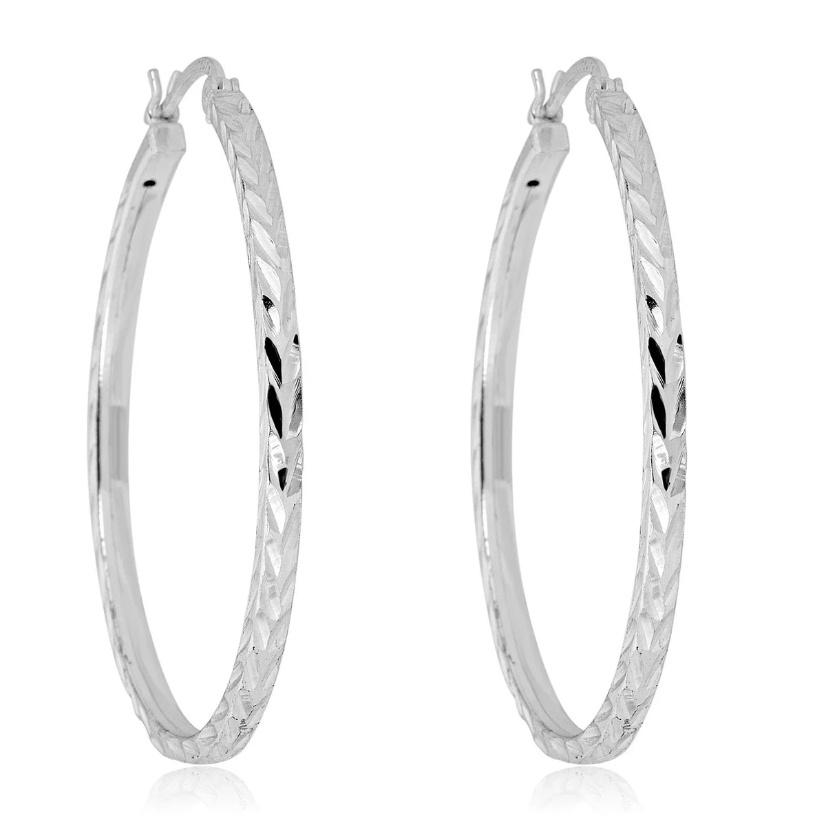AVORA 925 Sterling Silver 40mm Diamond-Cut Hoop Earrings