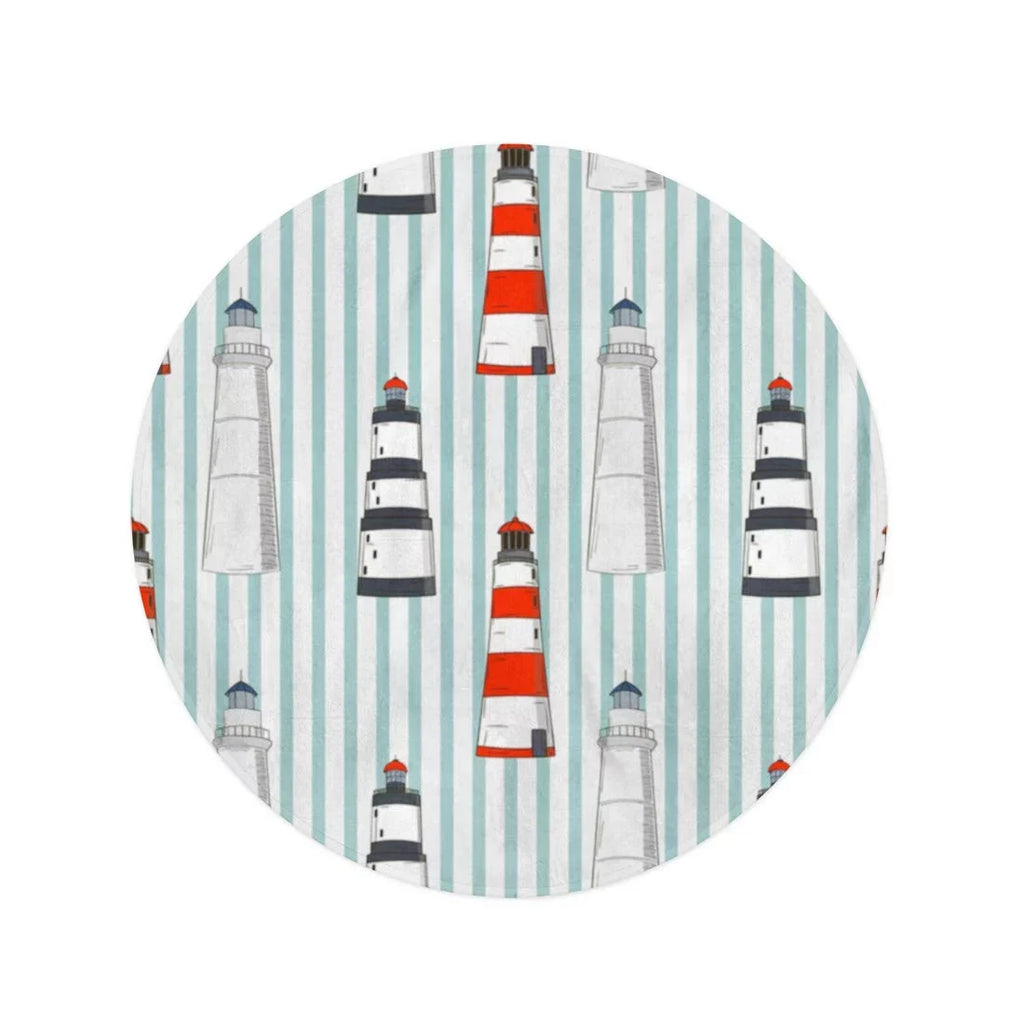 SIDONKU 60 inch Round Beach Towel Blanket Blue Abstract Pattern Different Lighthouses Stripped Red Beach Boat Travel Circle Circular Towels Mat Tapestry Beach Throw