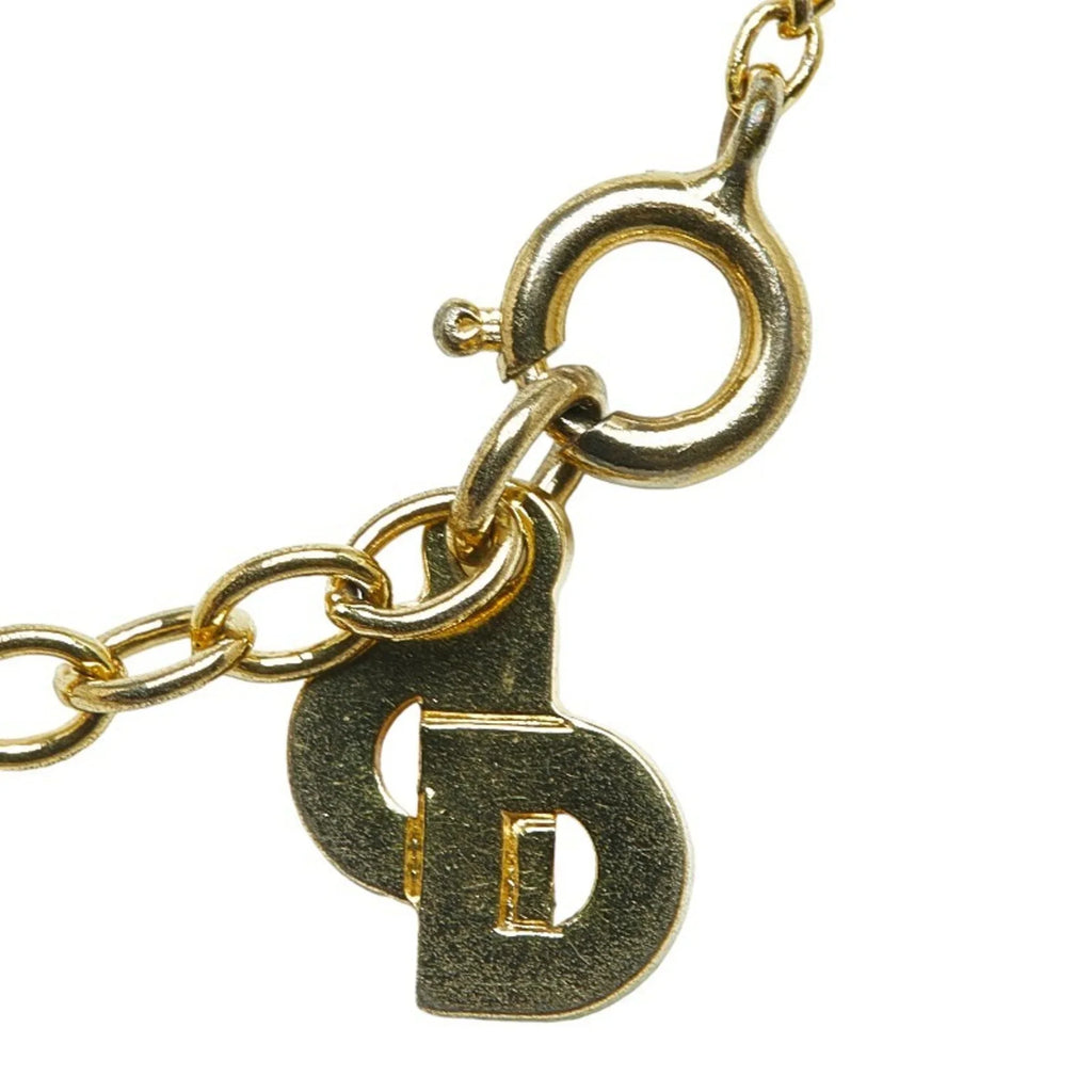 Pre-Owned Christian Dior Dior CD Heart Rhinestone Necklace Gold Plated Women's (Good)