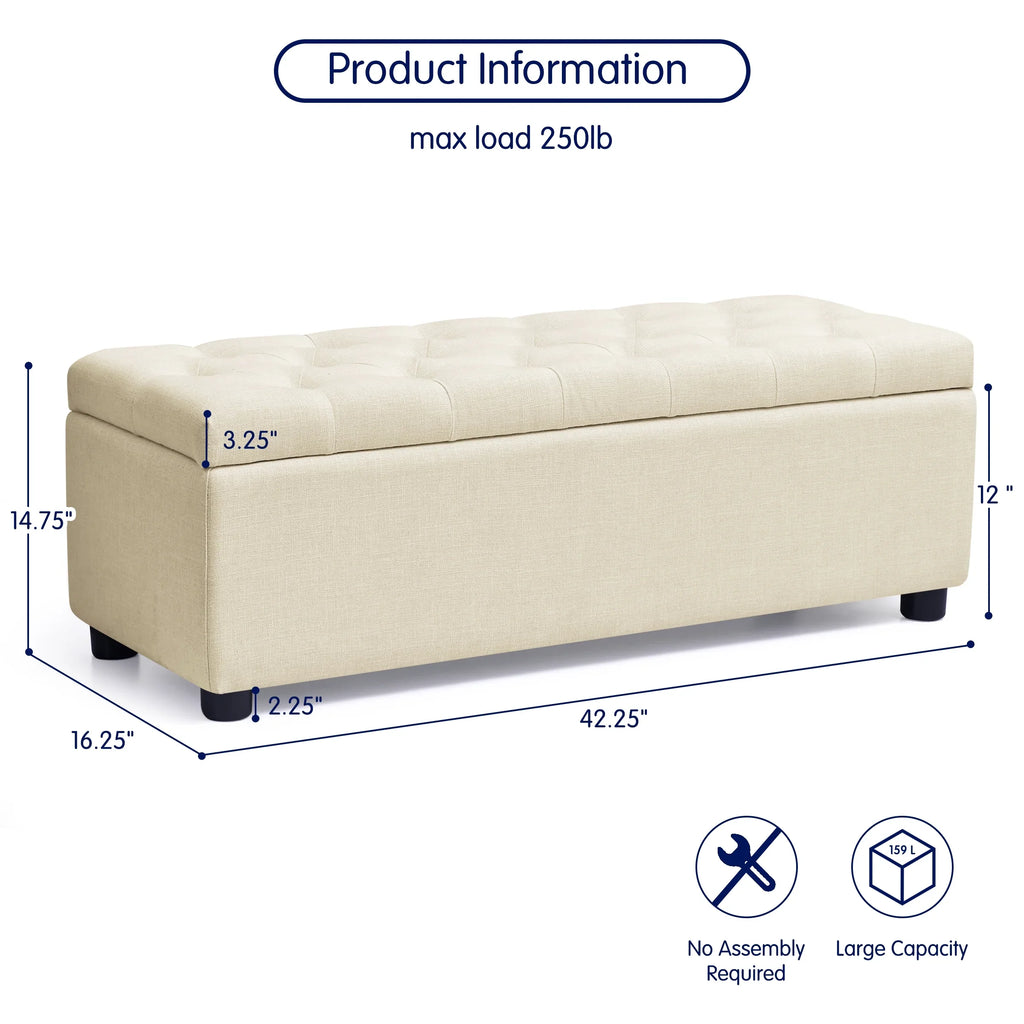 Subrtex Storage Ottoman Bench with Sturdy Plastic Legs with Foot Pads, 40.5" Linen Fabric Storage Bench End of Bed Stool for Bedroom, Beige