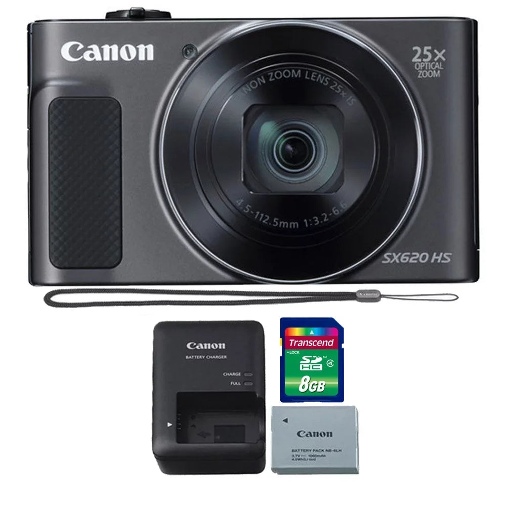 Canon PowerShot SX620 HS 20.2MP 25x Zoom WiFi / NFC Full HD 1080p Digital Camera (Black) with 16GB Memory Card