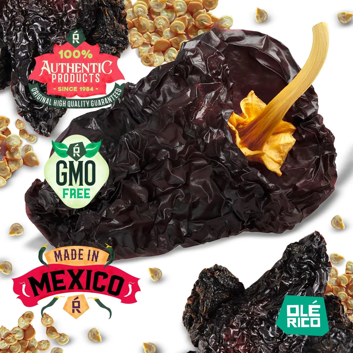 OLÉ RICO - Dried Chile Peppers 3 Pack Bundle (12 oz Total) - Ancho Chiles, Guajillo Chiles and Arbol Chiles - The Spicy Trio - Great For Mexican Recipes - Packaged In Resealable Bags