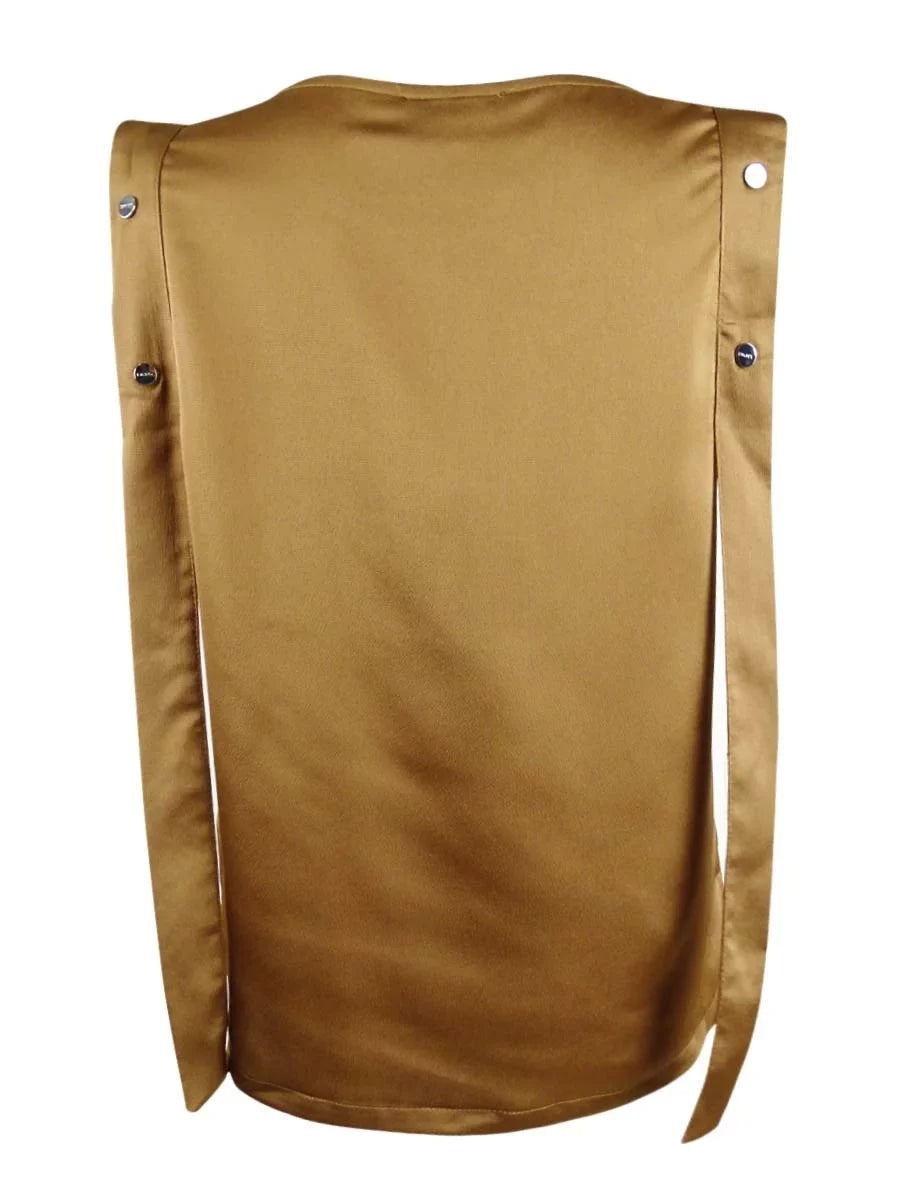 DKNY Women's Solid Snap Overlay Sleeveless Top (XS, Luggage)