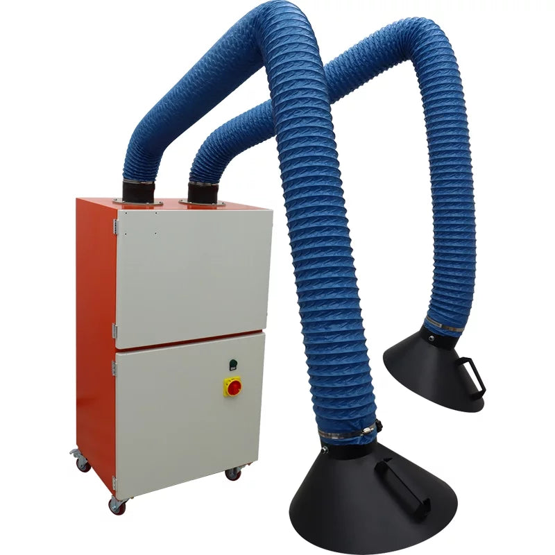 EQCOTWEA Mobile Welding Smoke Purifier Double Arm Welding Fume Smoke Dust Extractor 220V