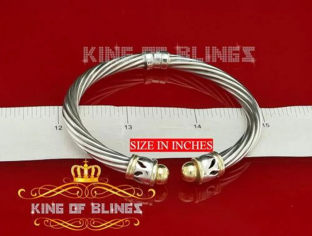 King Of Bling's Fashion Round Silver Cubic Zirconia Stones Bangle for Men/Womens 7 Inch