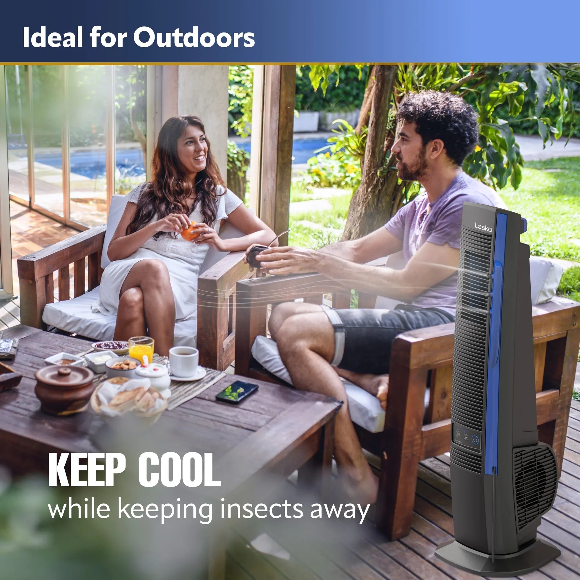 Lasko 42” Misto Outdoor Misting Tower Fan with 10 Foot Power Cord, 4 Speeds, YF300, Black