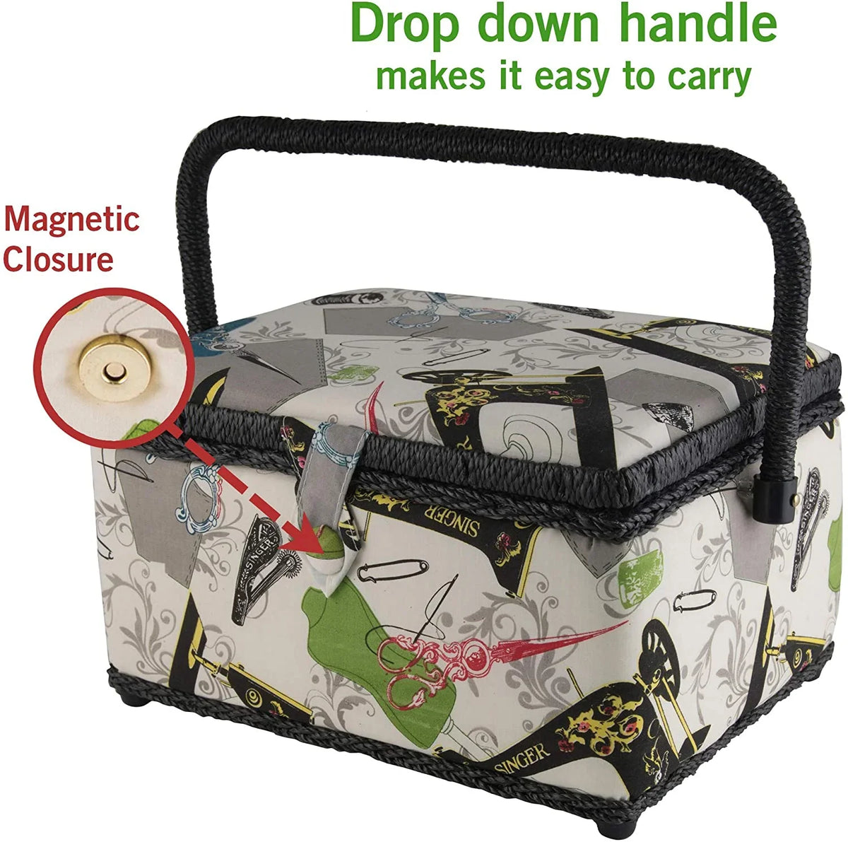 SINGER QuiltPro Sewing Basket Kit, Vintage Print, 127 Pieces