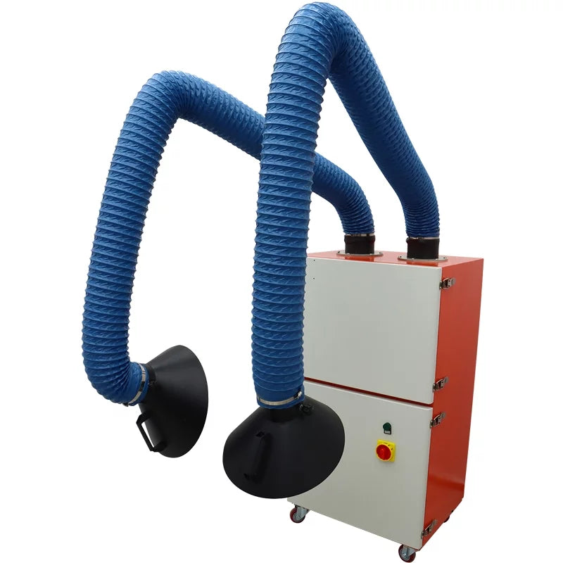 EQCOTWEA Mobile Welding Smoke Purifier Double Arm Welding Fume Smoke Dust Extractor 220V