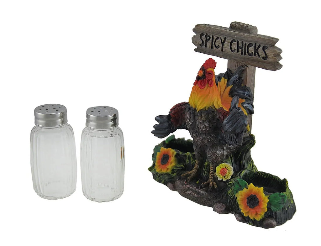 Hit Chicks Country Farm Rooster & Sunflowers Salt & Pepper Shakers Kitchen Decoration by DWK