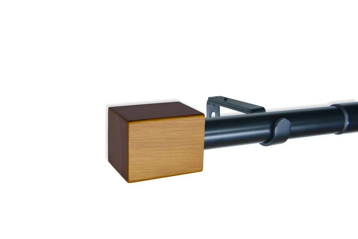 Linen Avenue Wood Rectangle Single Window Curtain Rod Set, 66 to 120-inch, Matte Black