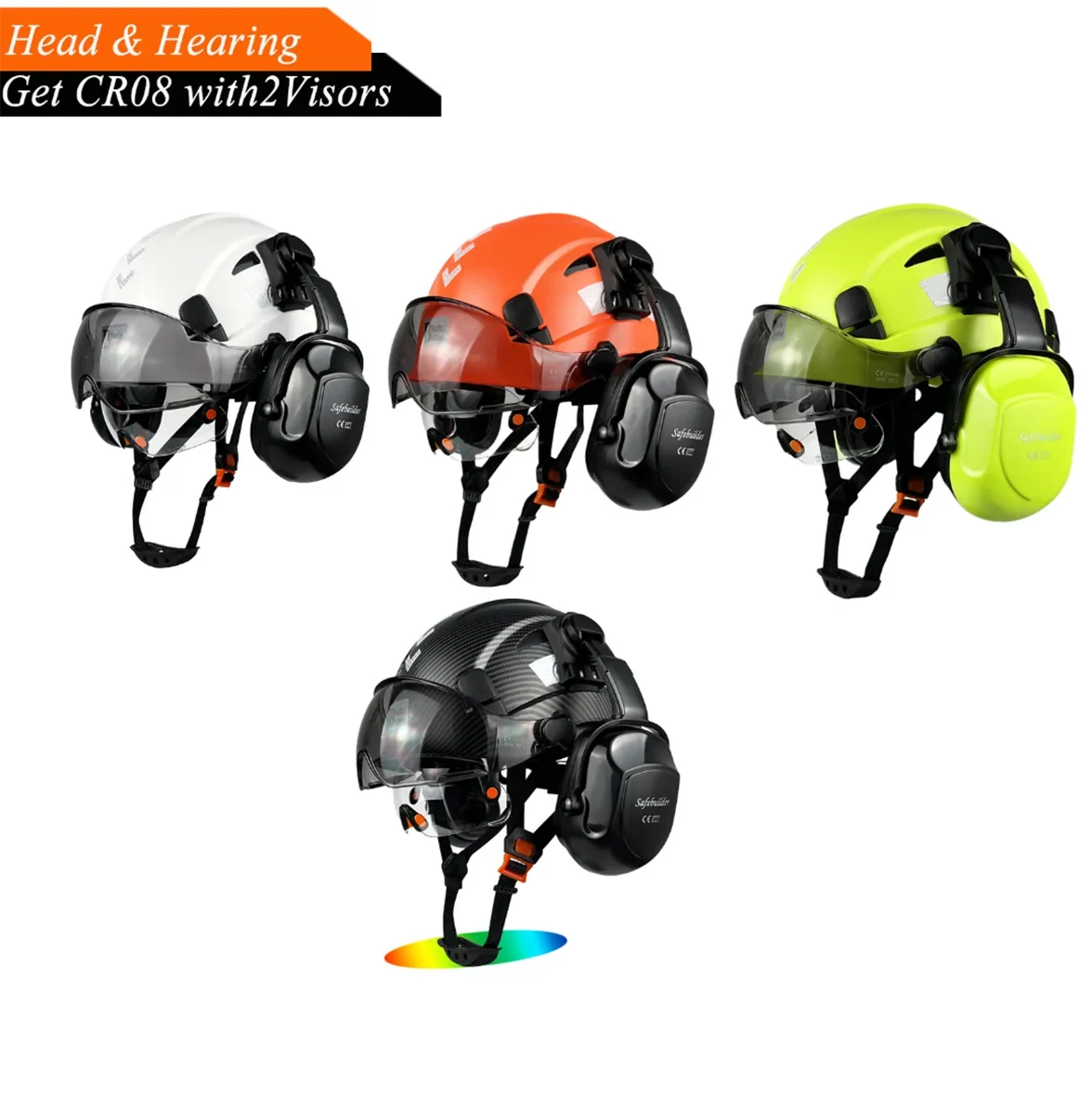 Industrial Safety Helmet with Visor Ear Muffs Hard Hat with Visor Vented OSHA Approved Hardhats Construction Work Head Protection Certified ANSI/ISEA Z89.1(Black)