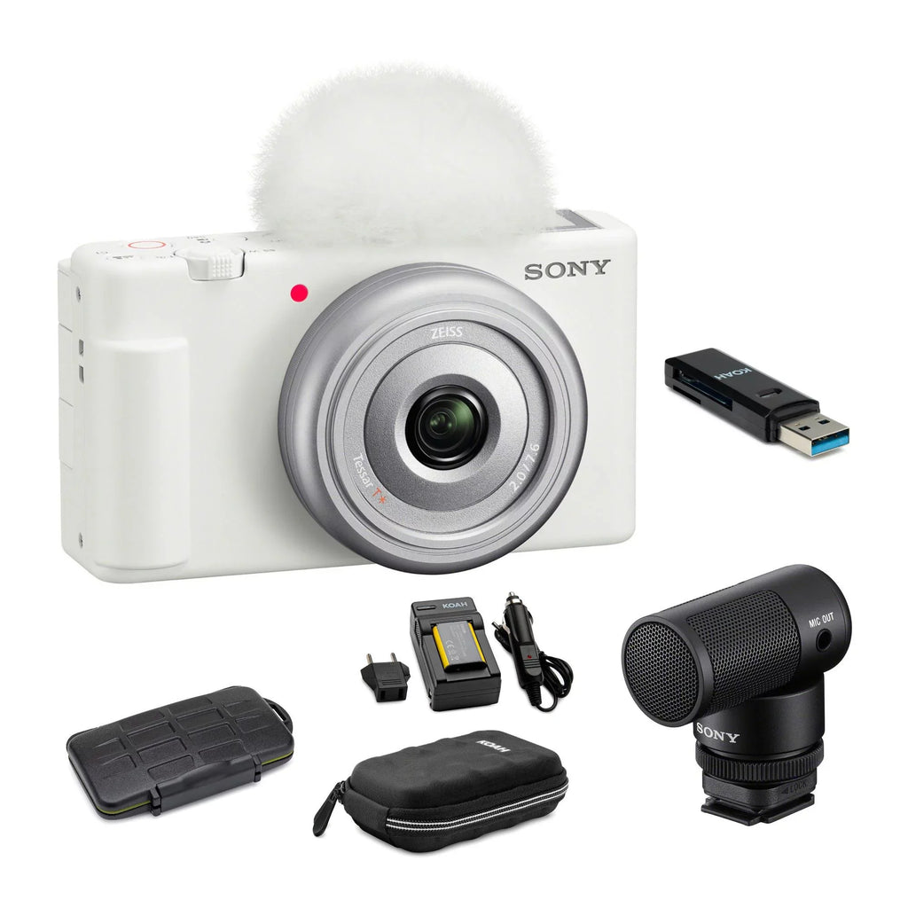 Sony Zv-1F Vlog Camera (White) With Vlogger Shotgun Microphone and Accessories