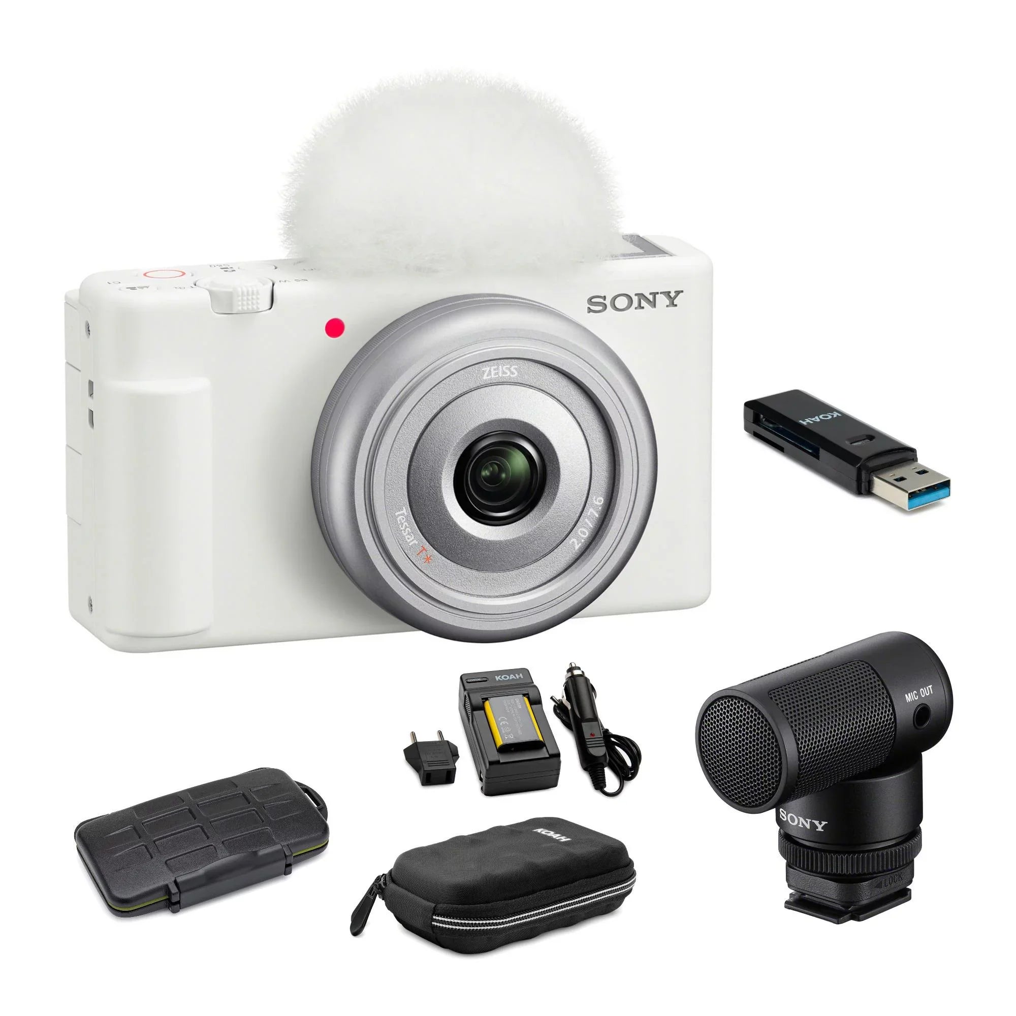 Sony Zv-1F Vlog Camera (White) With Vlogger Shotgun Microphone and Accessories