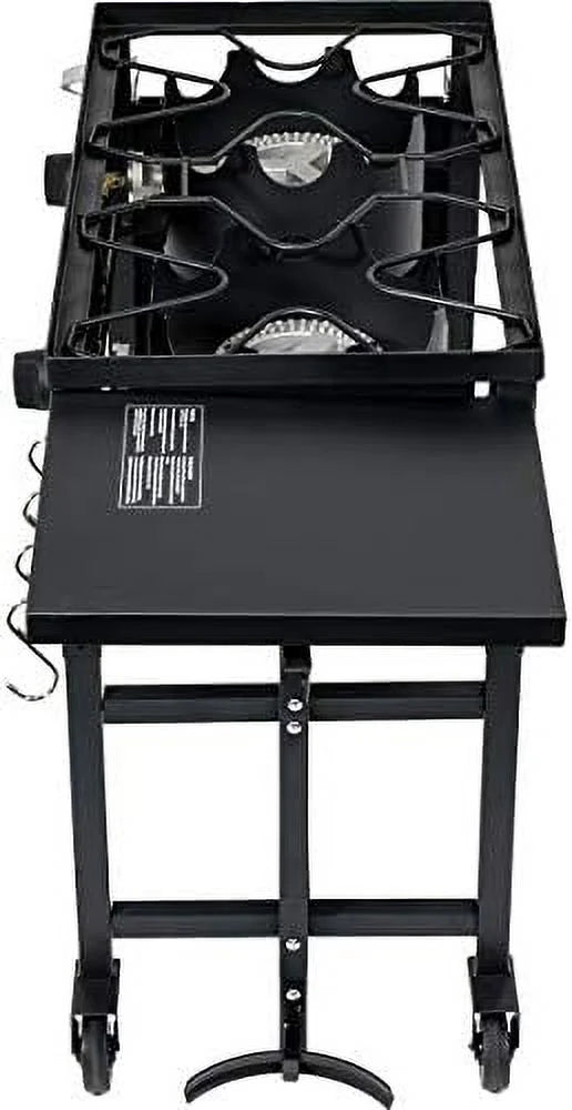 Outdoor Camping Propane Double Burner Stove 2 Folding Cook Cooking Station Stand Picnic BBQ Grill 58,000 BTU, Black