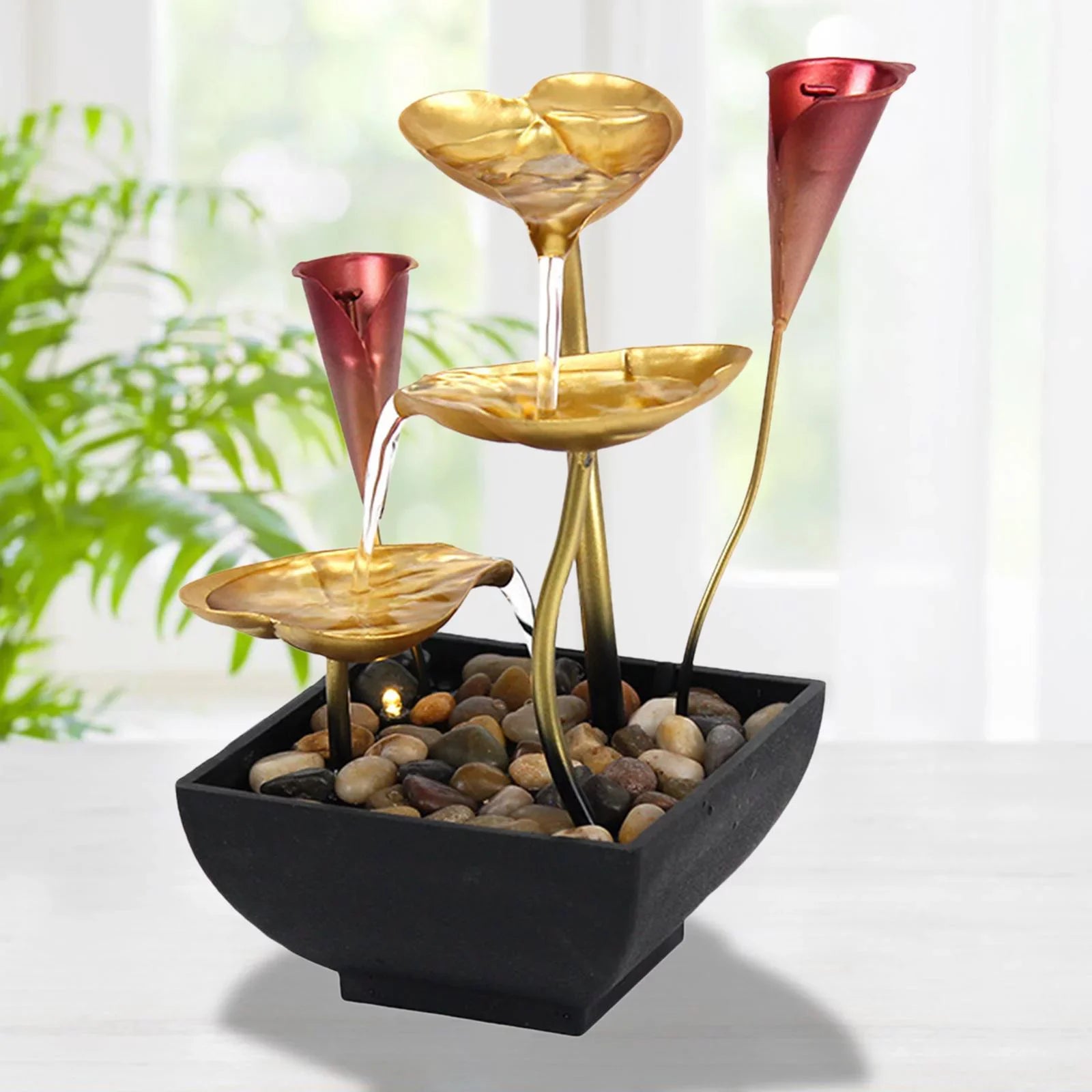 Tabletop Water Fountain Waterfall Warm Light with Circular Water LED Lighted Indoor Fountain for Decoration Home Garden Farmhouse