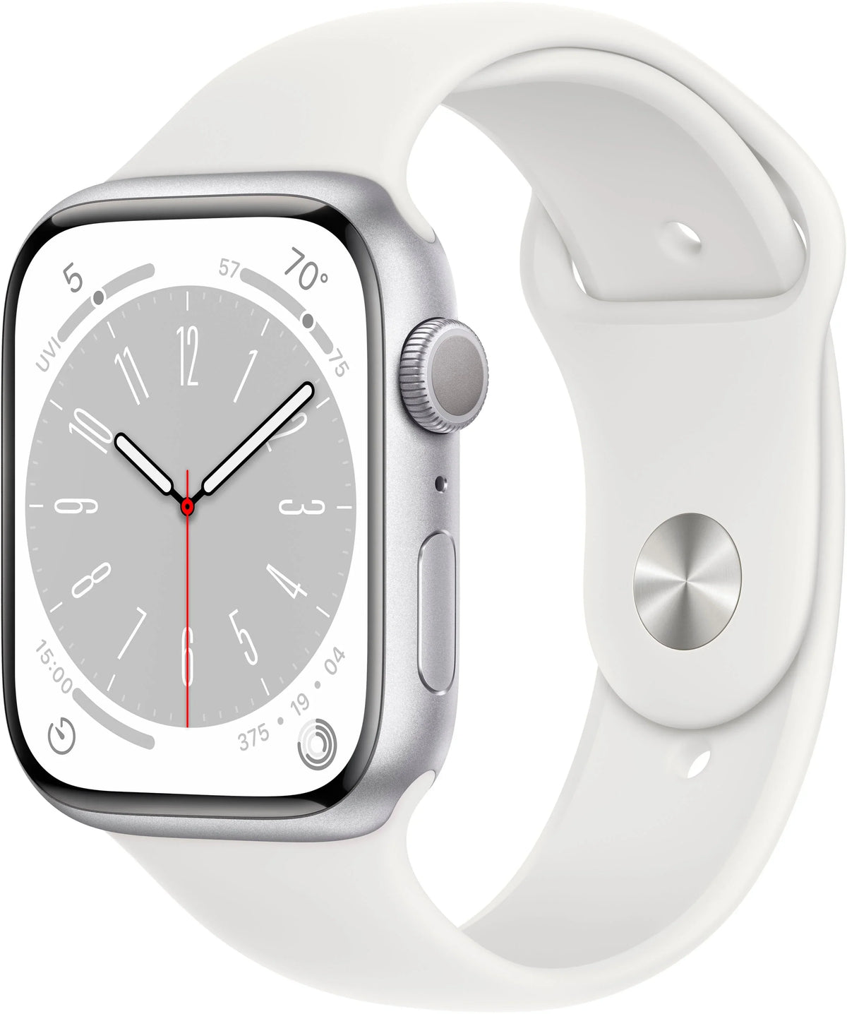 Restored Apple Watch Gen 8 Series 8 45mm Silver Aluminum - White Sport Band MP6Q3LL/A (Refurbished)
