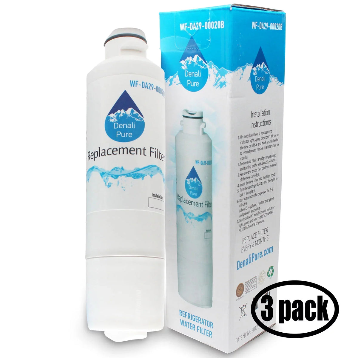 3-Pack Replacement for Samsung DA97-08006A-B Refrigerator Water Filter - Compatible with Samsung DA97-08006A-B Fridge Water Filter Cartridge