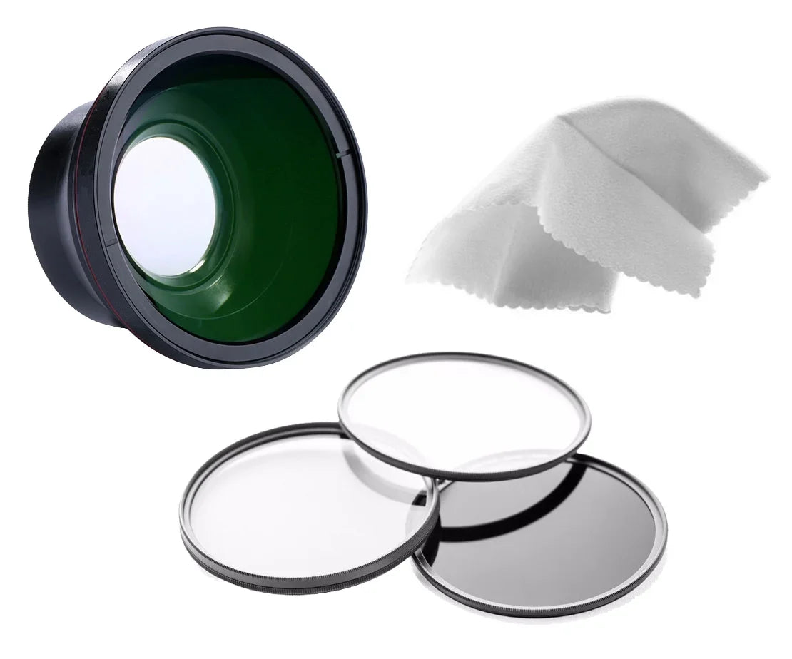 Canon VIXIA HF R800 High Definition Super Wide Angle Lens w/ Macro + 43mm 3 Piece Filter Kit + Stepping Ring 43-58 + Nw Direct Micro Fiber Cleaning Cloth
