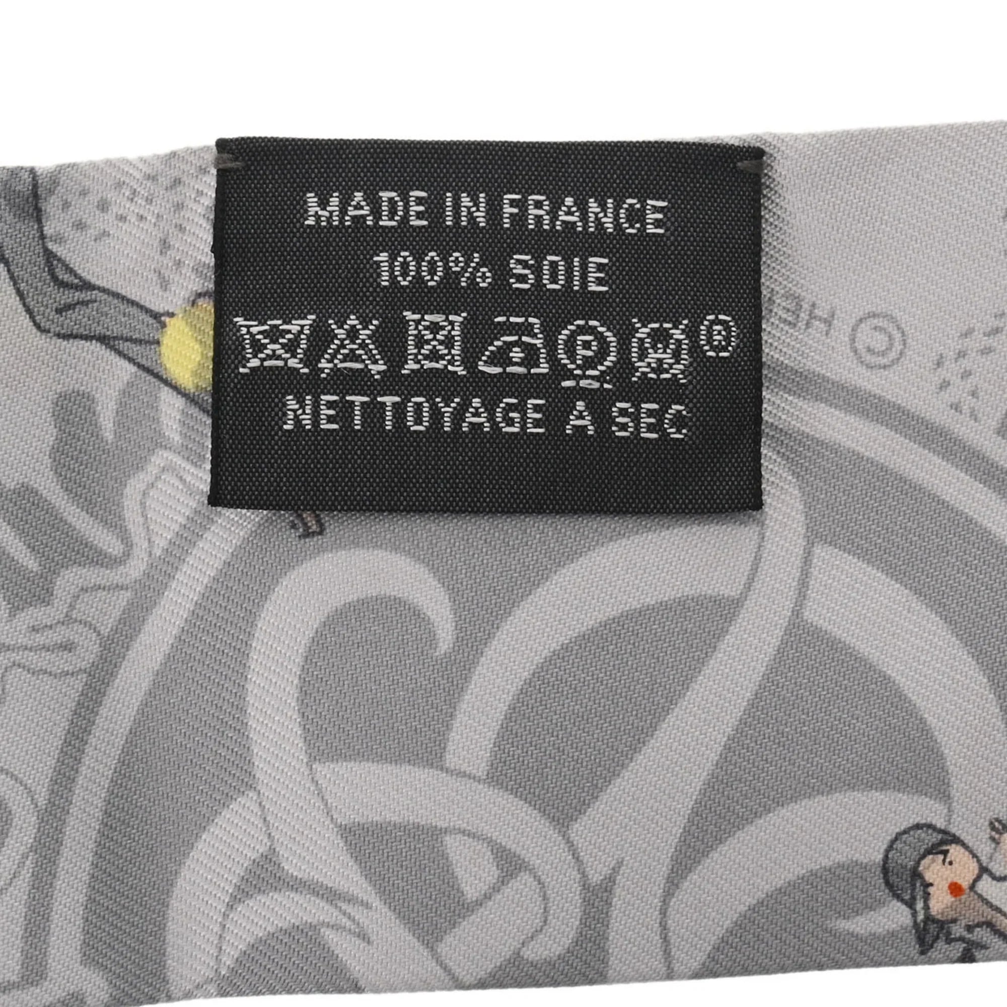 Pre-Owned HERMES Twilly EX-LIBRIS LES PARISIENNES Grey Women's 100% Silk Scarf Muffler (Good)