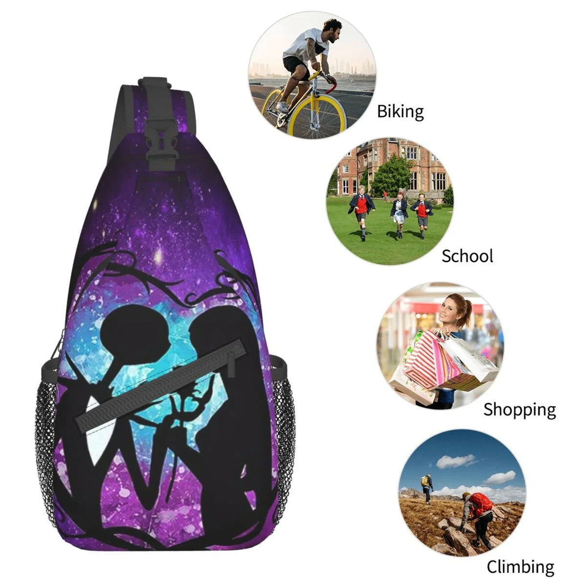 The Nightmare Before Christmas Chest Bags Crossbody Sling Backpack Unisex Travel Hiking Daypack Shoulder Bag Gifts For Women Men