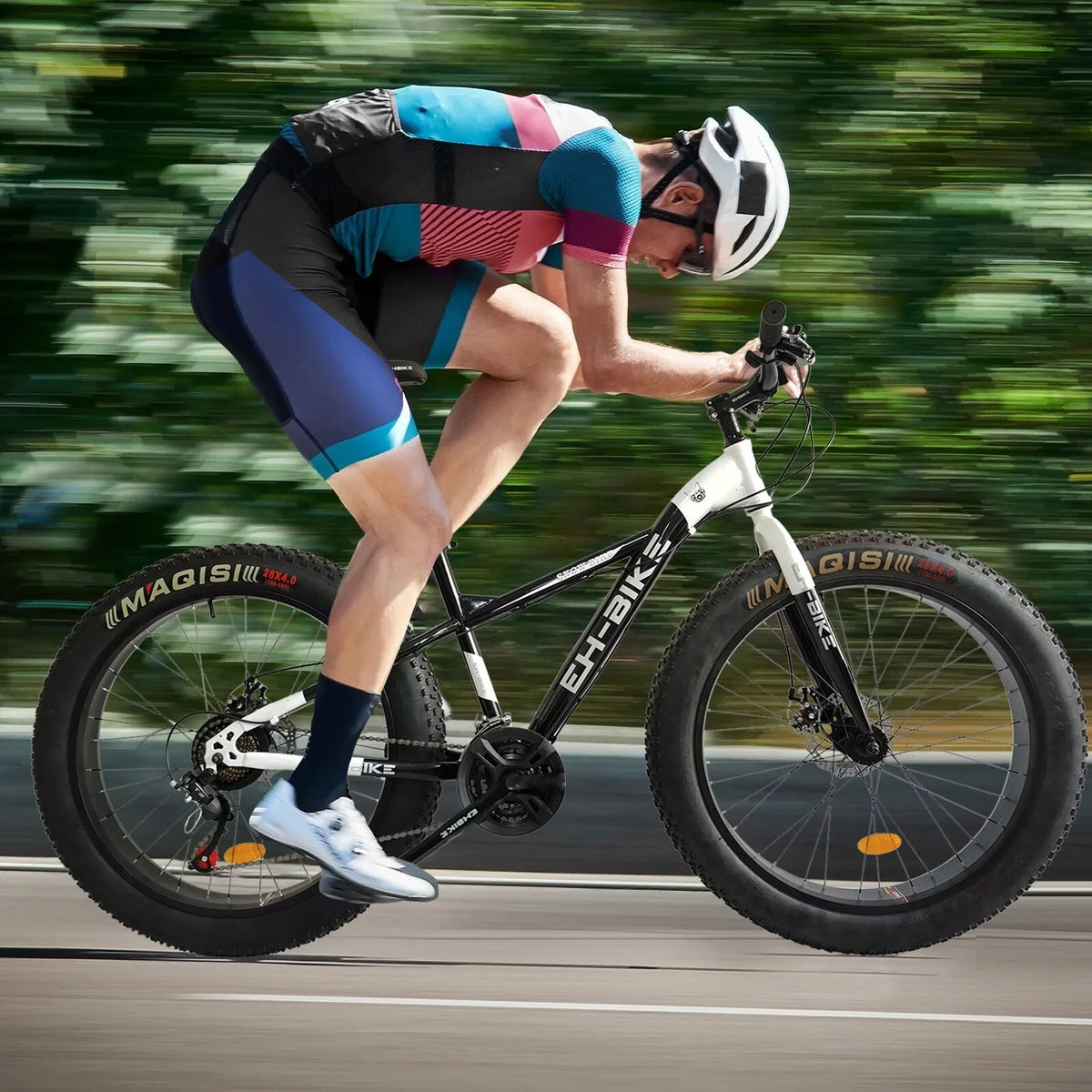 Mens Fat Tire Mountain Bike, 26-Inch Wheels, 4-Inch Wide Knobby Tires, 7-Speed, Steel Frame, Front and Rear Brakes 76x24.8x40in - Blue