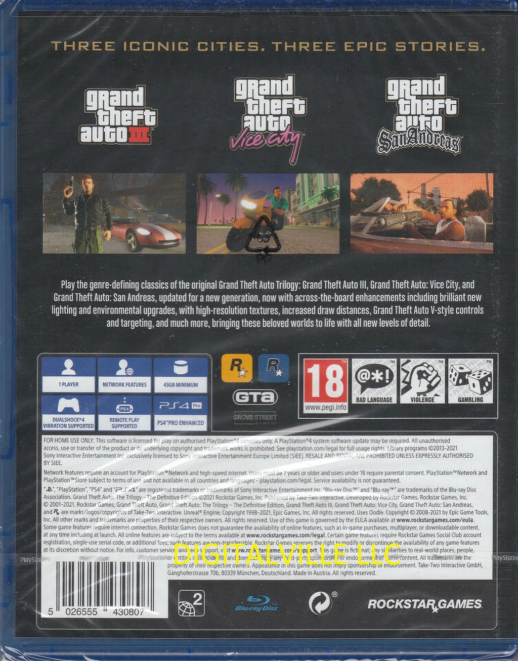 Brand New Sealed Grand Theft Auto Trilogy PS4 Definitive GTA