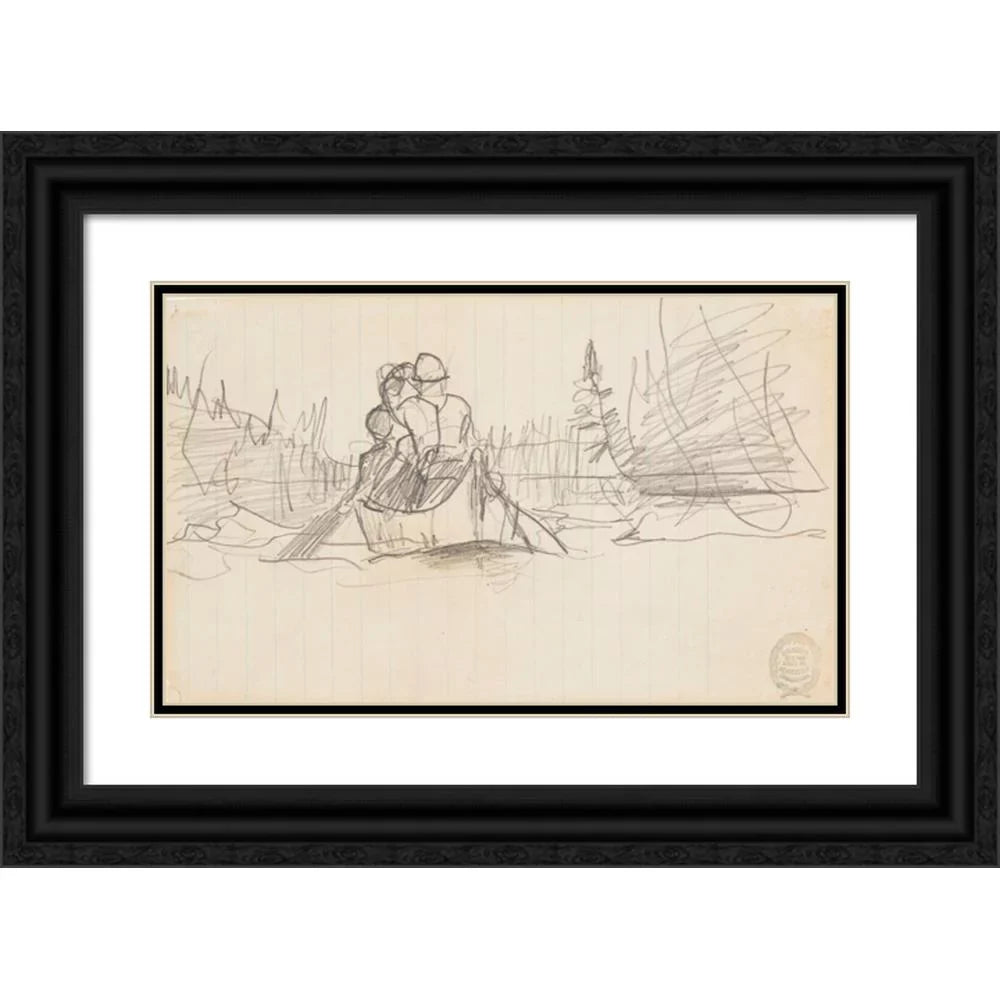 Winslow Homer 18x12 Black Ornate Wood Framed Double Matted Museum Art Print Titled - Two Men in a Canoe (1897)