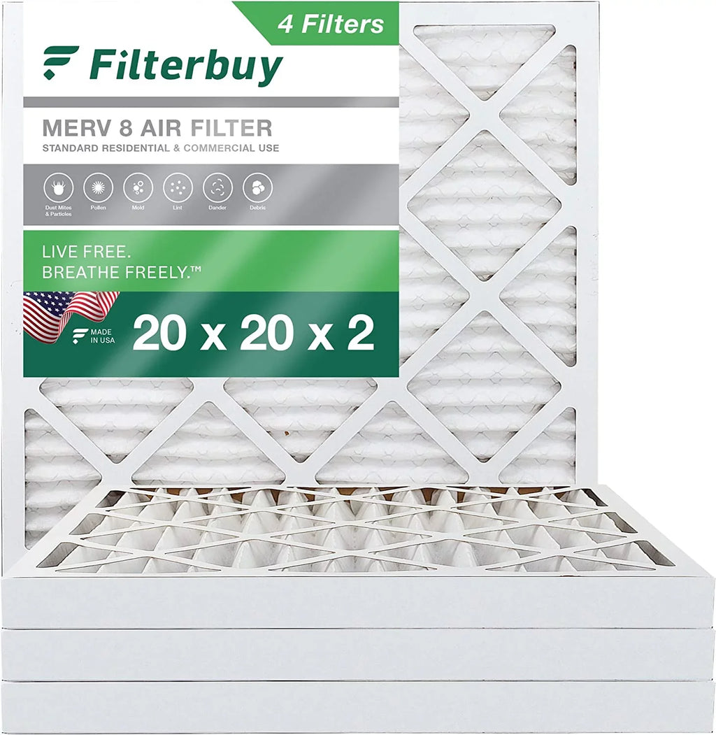 Filterbuy 20x20x2 MERV 8 Pleated HVAC AC Furnace Air Filters (4-Pack)