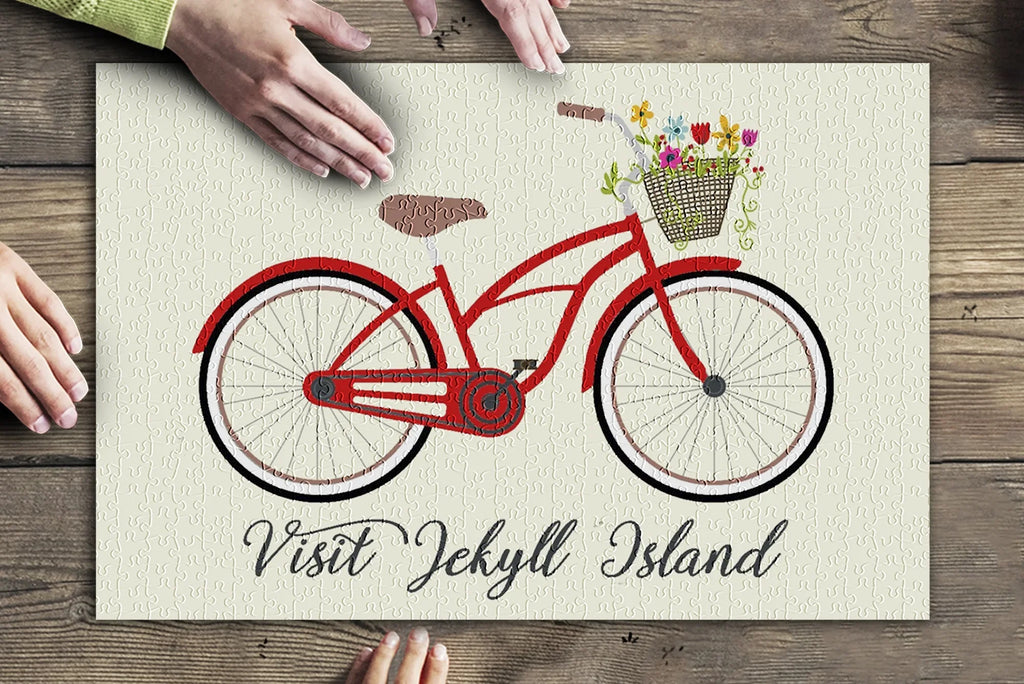 Visit Jekyll Island, Georgia, Beach Cruiser and Basket (19x27 inches, Premium 500 Piece Jigsaw Puzzle for Adults and Family, Made in USA)