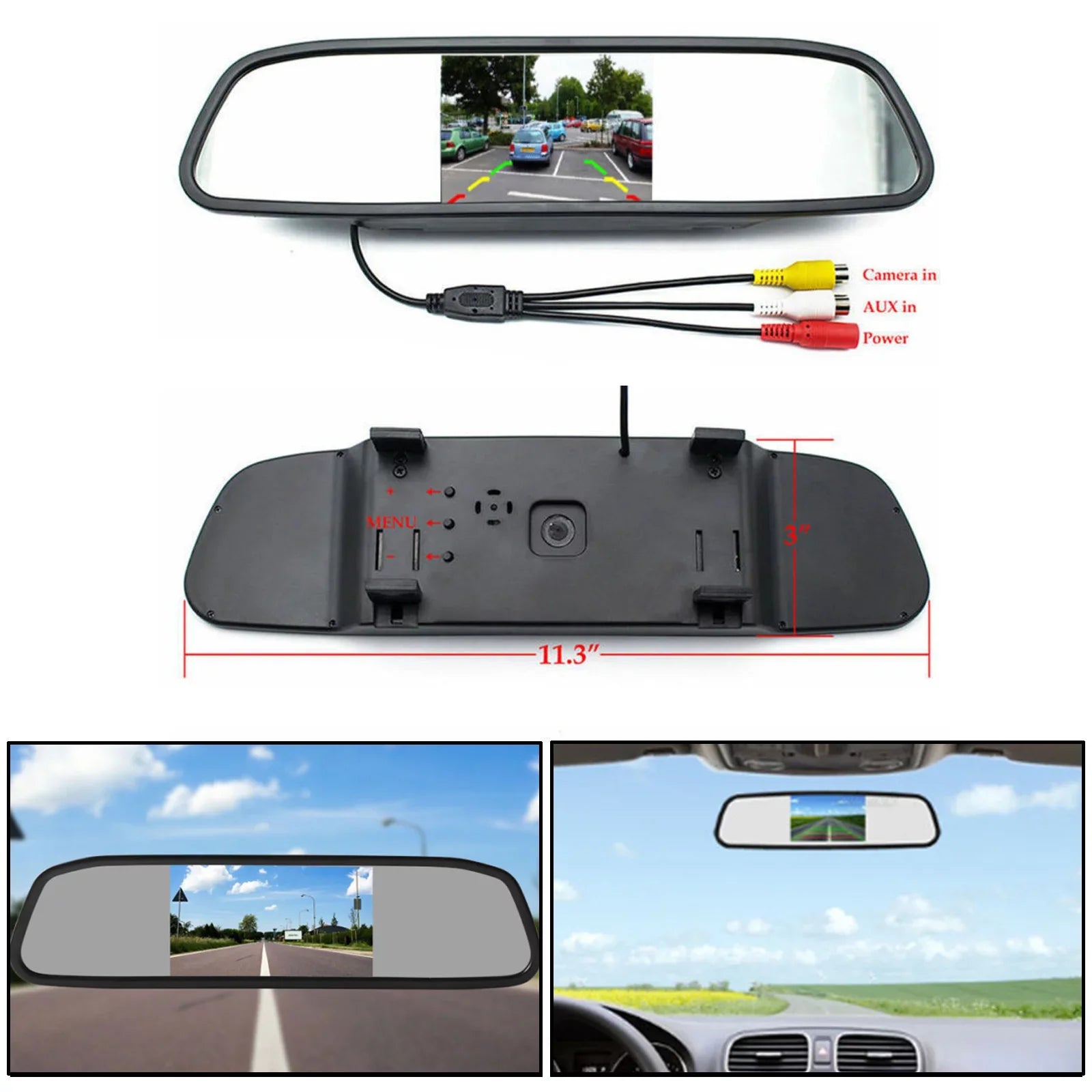 Motor Genic 4.3" Mirror Car Monitor TFT LCD NTSC PAL Night Vision Parking Assist 4.3inch