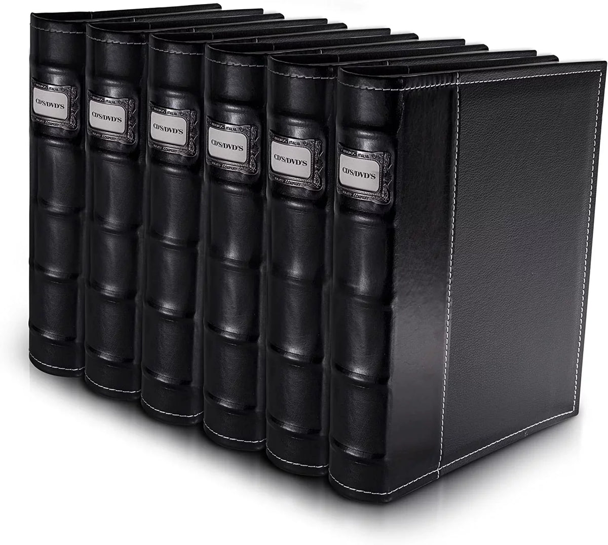 Bellagio-Italia CD/DVD Storage Binder Set - Black - Leather - 6 Pack - 288-Disc Capacity - Storage Organizer for DVDs, CDs, Blu Rays, & Video Games - Acid-Free Binder Organizer Sheets