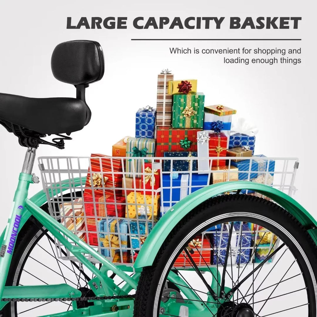 NAIZEA 20" Adult Tricycle, 7 Speed Cruise Trike with Large Basket for Men, Women, Seniors, 3 Wheel Bikes for Exercise Shopping Picnic Outdoor Activities