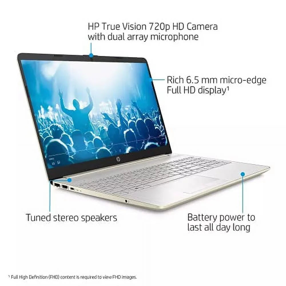 HP 2022 15.6" FHD Laptop PC Intel 11th 4-Core i5-1135G7 8GB DDR4 RAM 256GB NVMe SSD Intel Iris Xe Graphics Webcam HDMI WiFi AC RJ45 BT USB-C Backlit Keyboard Gold Windows 11 Pro w/RE Accessories