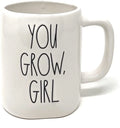 Rae Dunn  White YOU GROW GIRL Coffee Tea Double Sided Mug with Cactus Plant Icon on Back