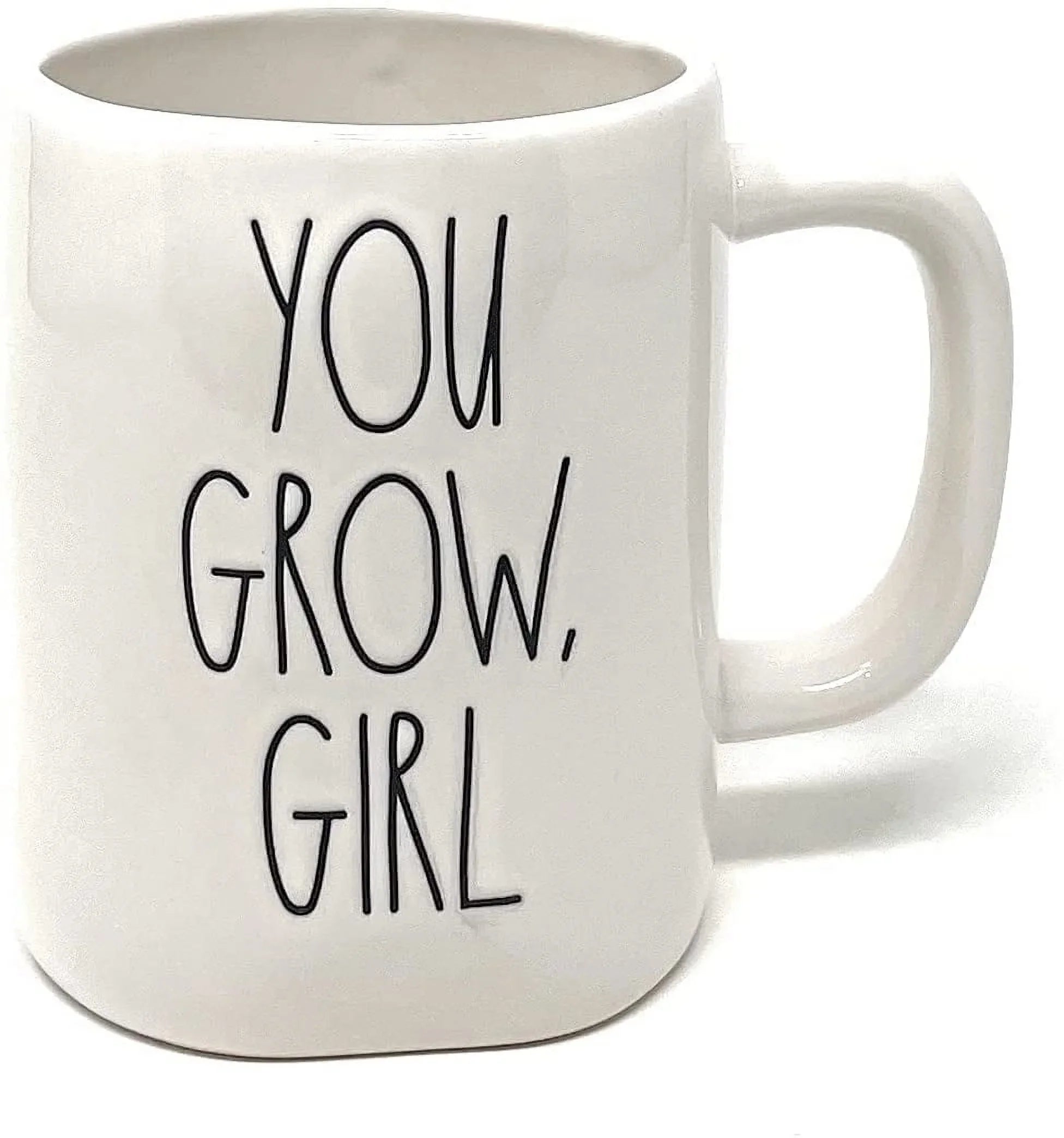 Rae Dunn  White YOU GROW GIRL Coffee Tea Double Sided Mug with Cactus Plant Icon on Back