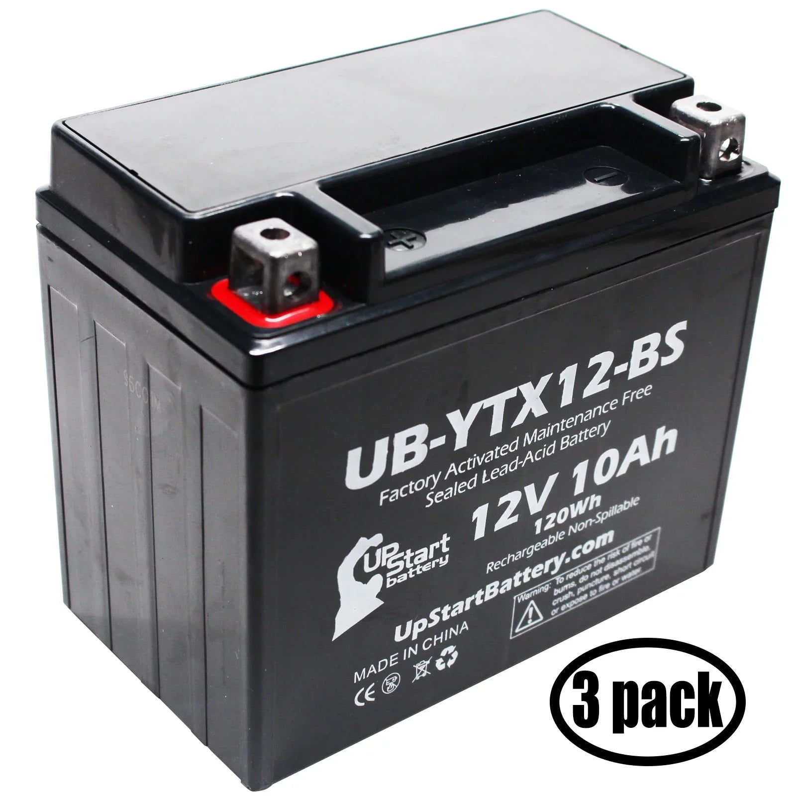 3-Pack UpStart Battery Replacement for 2001 Suzuki GSX-R1000 1000 CC Factory Activated, Maintenance Free, Motorcycle Battery - 12V, 10Ah, UB-YTX12-BS