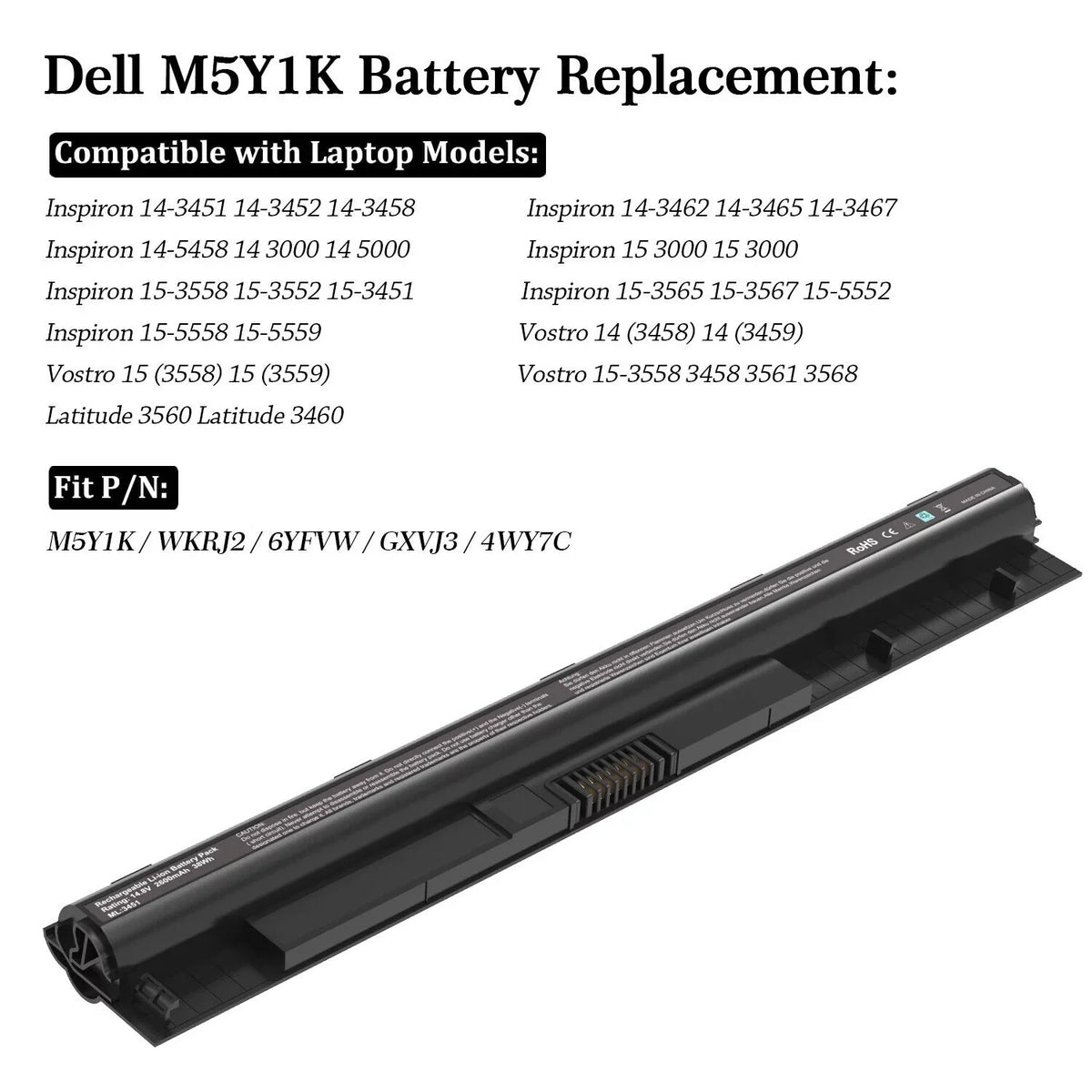 40WH M5Y1K 2 Batteries 14.8V for Dell Inspiron 14 15 17 5000 3000 Series US