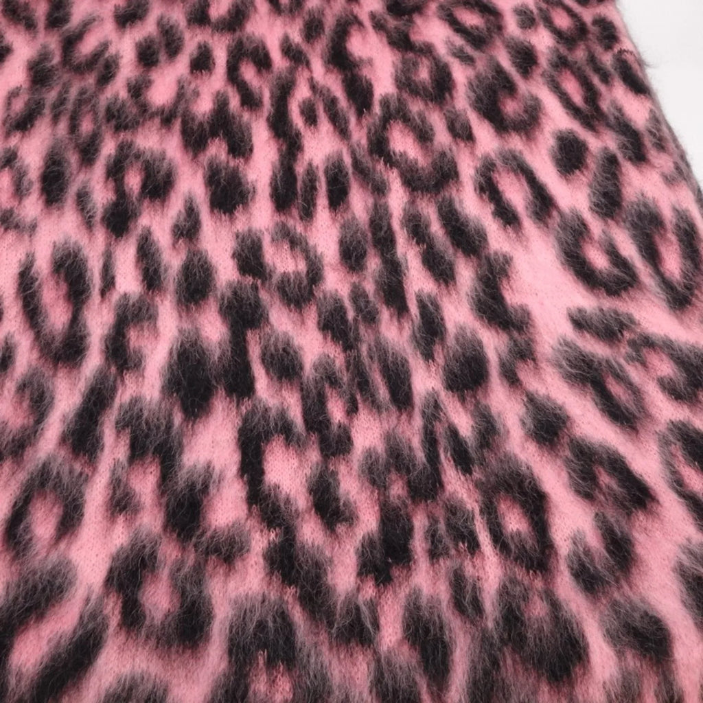 Pre-Owned CELINE Shawl Scarf Leopard Print Mohair x Nylon Pink Black 180357 (Good)