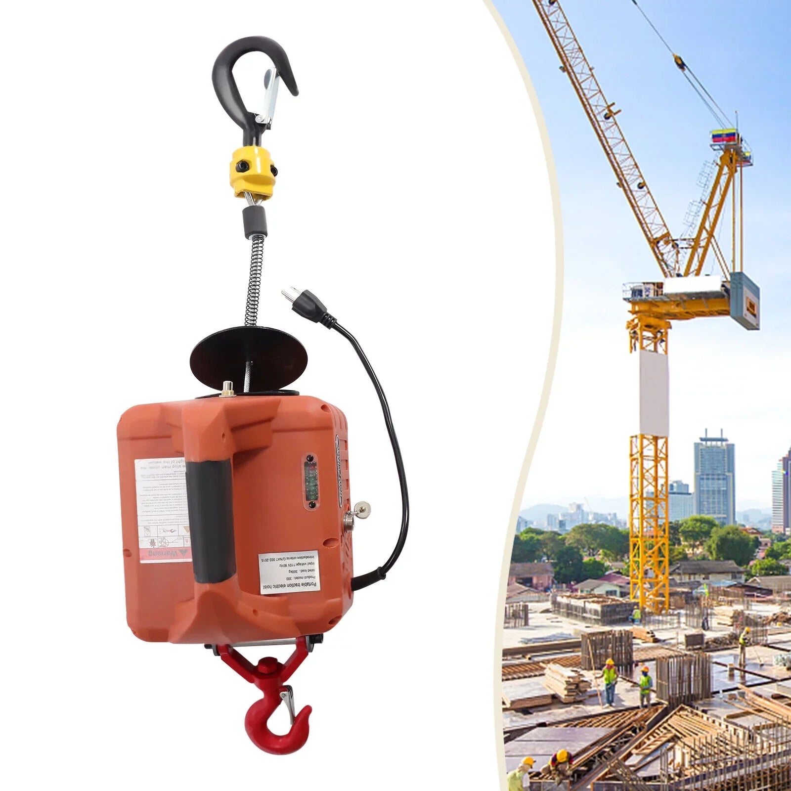 ZhdnBhnos 110V 3-in-1 Electric Hoist Winch Heavy Duty Portable Crane Lift w/ Wireless Remote Control 200KG/440LBS 62ft