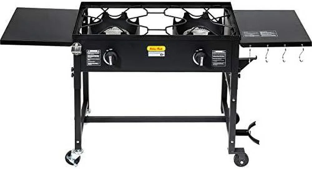 Outdoor Camping Propane Double Burner Stove 2 Folding Cook Cooking Station Stand Picnic BBQ Grill 58,000 BTU, Black
