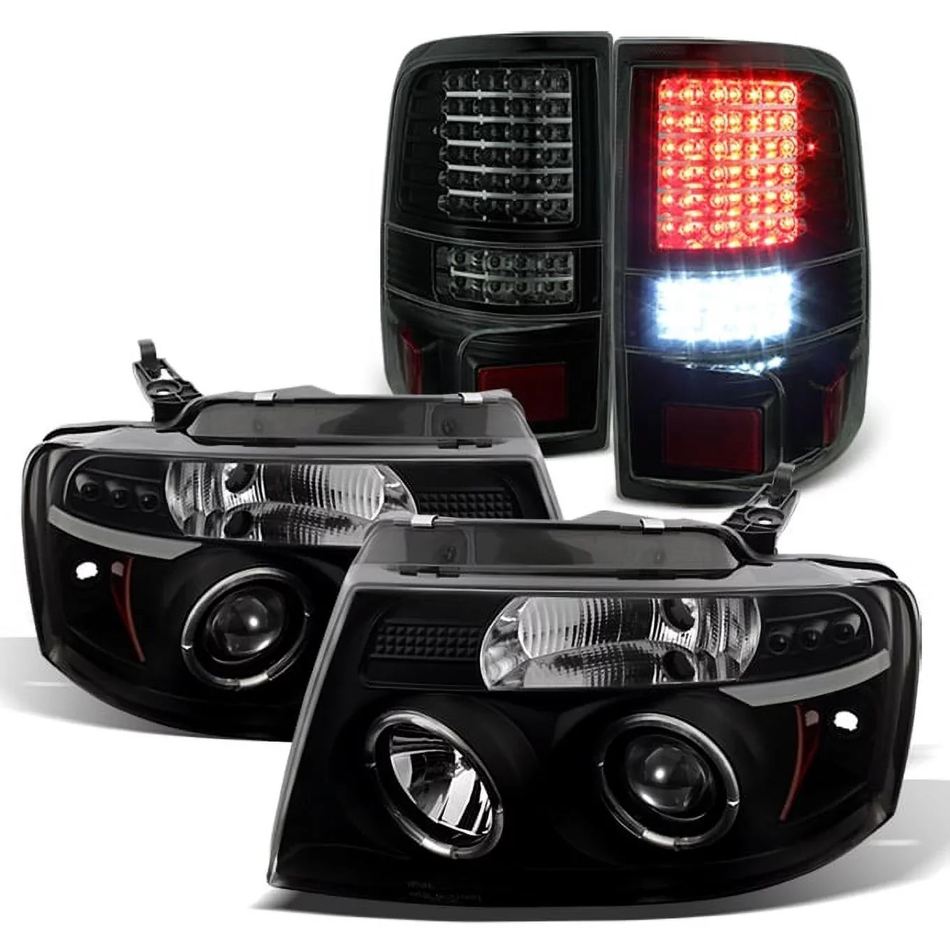 For 04-08 F150 Black Smoke Halo Projector LED Headlights + Full LED Taillights Fits select: 2004-2008 FORD F150