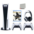Sony Playstation 5 Disc Version Console with Extra White Controller, White PULSE 3D Headset and Ghost of Tsushima Director's Cut Bundle with Cleaning Cloth