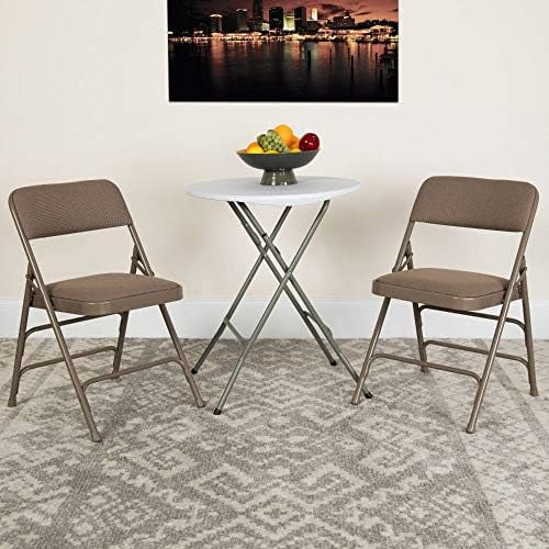 4 Pack HERCULES Series Curved Triple Braced & Double Hinged Beige Fabric Metal Folding Chair