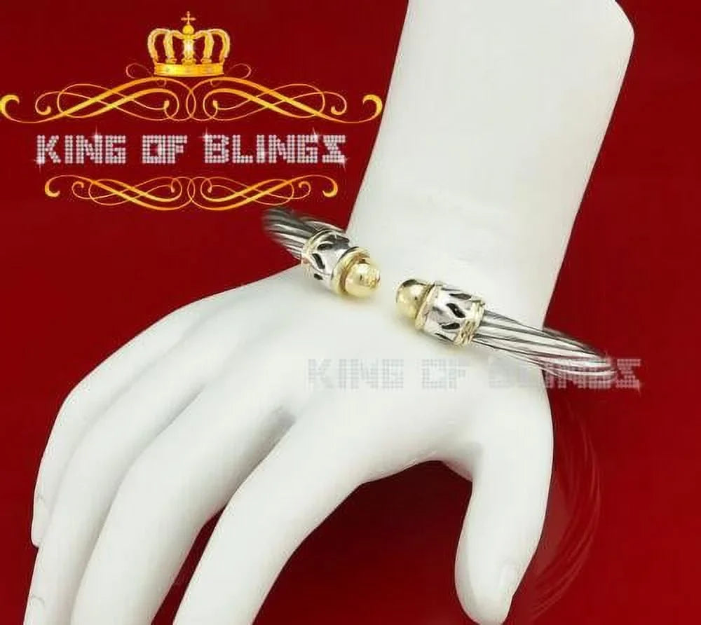 King Of Bling's Fashion Round Silver Cubic Zirconia Stones Bangle for Men/Womens 7 Inch