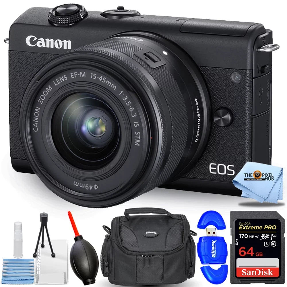 Canon EOS M200 Mirrorless Digital Camera with 15-45mm Lens (Black) - Essential 64GB Bundle