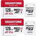 Gigastone 128GB Camera Plus MicroSDXC memory Card 100MB/s, Full HD Video, U1 Class 10 compatible with Nintendo Switch Dash Cams GoPro Camera Samsung Canon Nikon Drone, 2 pack (2x128GB)