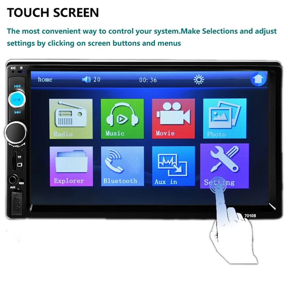Polarlander Double Din Car Stereo Car Audio 7-inch HD Touch Screen Car radio Player Bluetooth with Multimedia SD USB FM AUX MP5/4/3 Mirror Link Function